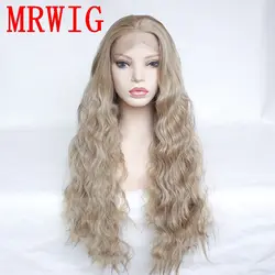 MRWIG 26in 180% Плотность светлые волосы цвет вьющиеся синтетические Glueless спереди кружево парик косплэй с расчёски и гребни для волос