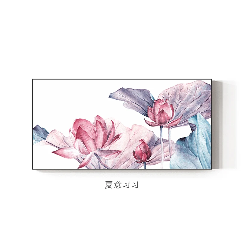 Скандинавский стиль Лето Лотос Холст Картина розовый фиолетовый стены Искусство картина для гостиной японский ручная роспись плакат цветочный принт - Цвет: Summer lotus