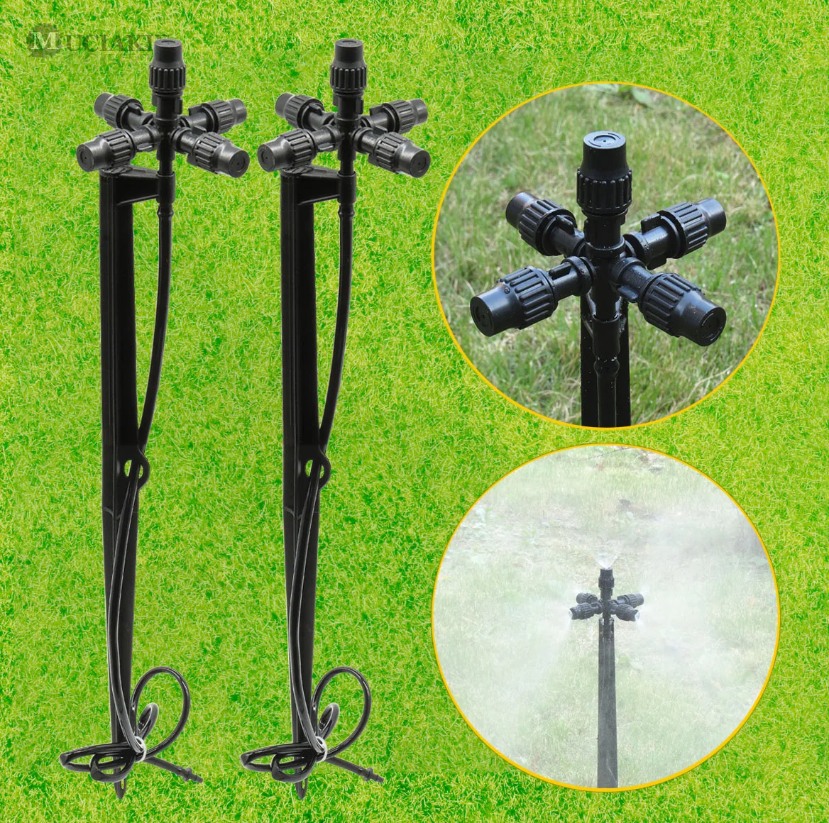 

MUCIAKIE 10 Sets Garden Mist Lawn Sprinklers on 45cm Stake 5-Way Black Atomizer Adjustable Misting Nozzle Cooling System