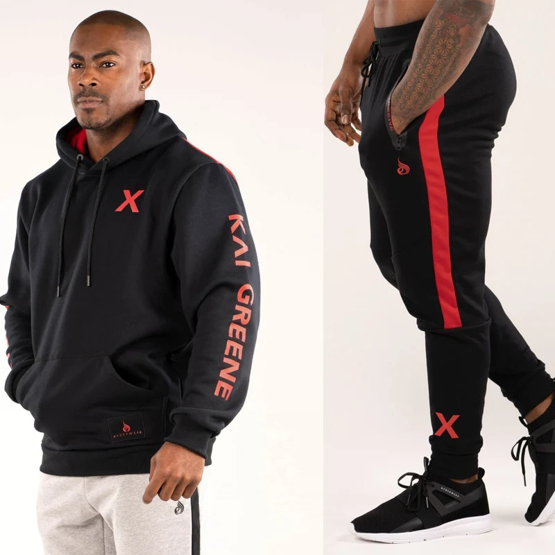 New men Sportswear Hoodie suit letter print tracksuit hombre Spring Autumn 2 pieces set hoodie+Pants Male Gym matching set