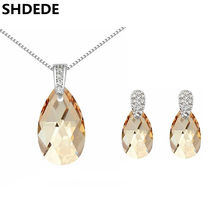 SHDEDE Austrian Crystal From Swarovski Water Drop Necklace Earrings Women Jewelry Sets Fashion Accessories Bijouterie 13613 5814 SHDEDE Austrian Crystal From Swarovski Water Drop Necklace Earrings Women Jewelry Sets Fashion Accessories Bijouterie 13613 5814