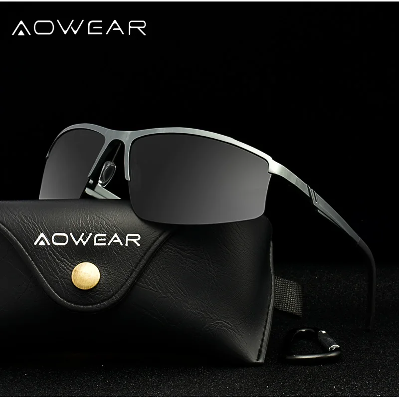 

AOWEAR Luxury Rimless Sun Glasses Men Polarized Aluminum Magnesium Retro Mirror Sunglasses Men Polaroid Driving Goggles Oculos
