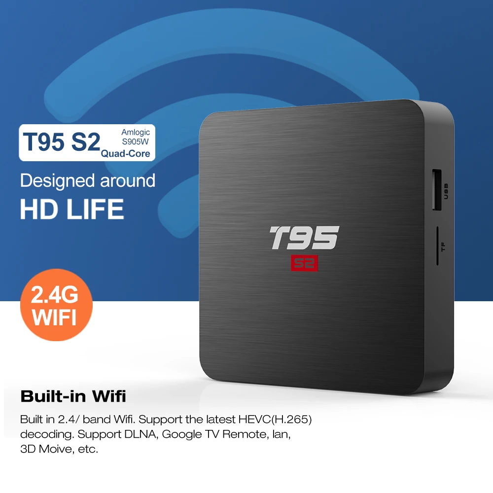 T95 S2 Amlogic S905W четырехъядерный Android 7,1 Smart 4K tv Box 2 Гб 16 Гб опционально 2,4G wifi потоковый медиаплеер PK HK1 X96 H96