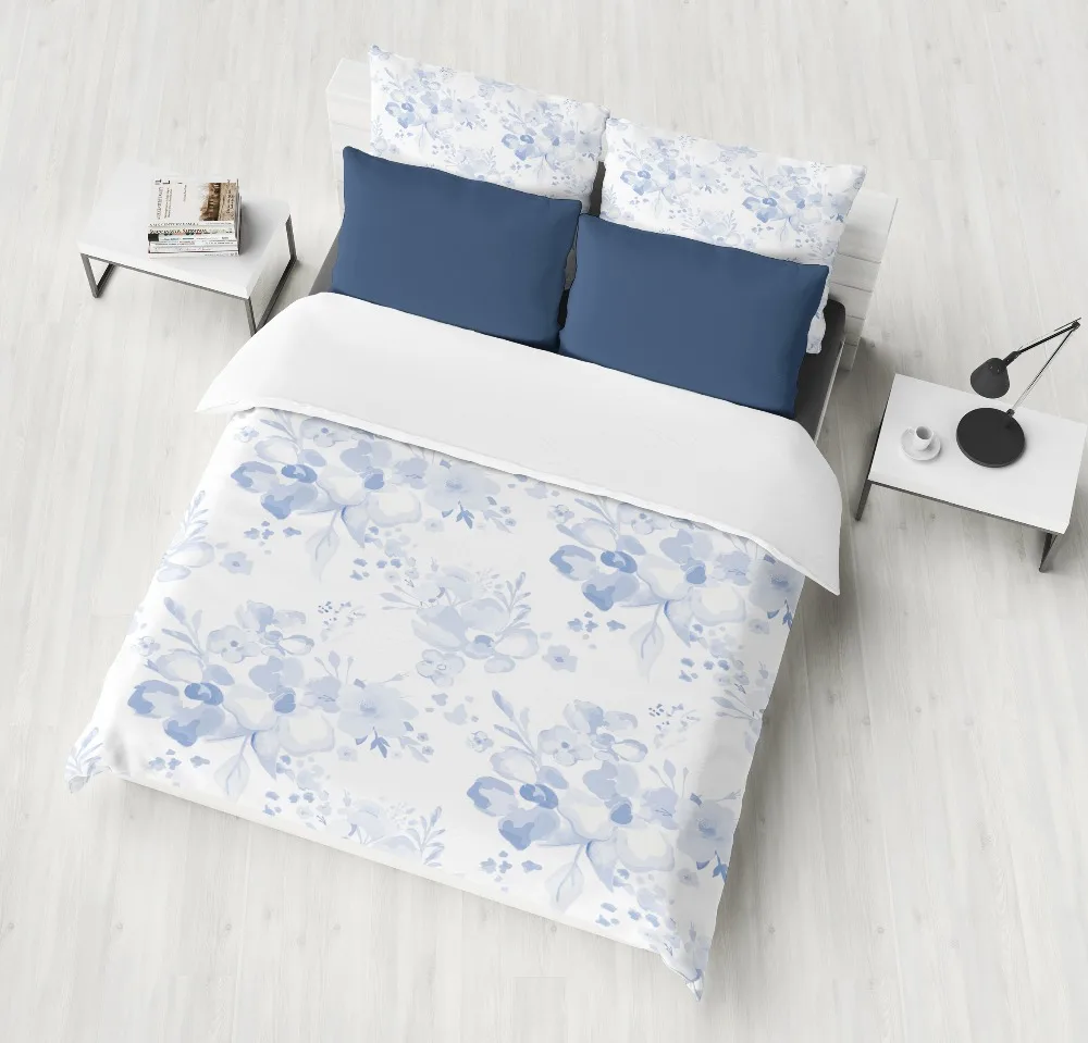 Home Textile fashion fresh Bedding Sets bule white flowers lilacs Pastoral style 3pcs Duvet Cover Soft Polyester bedclothes | Дом и сад