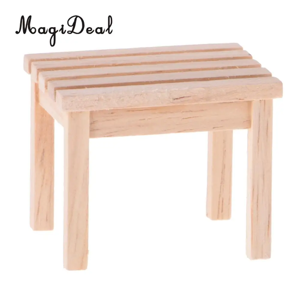 1/12 Dollhouse Miniature Unpainted Furniture Garden Park Decor Bench Chair End Table Stool Rail Fence Barrier DIY Accessories