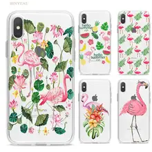 

BINYEAE Flowers Pink Flamingos TPU Case Cover for iphone XR XS Max 5 5SE 5C 6 6S 7 7S 8 Plus X 10 Silicone Transparent