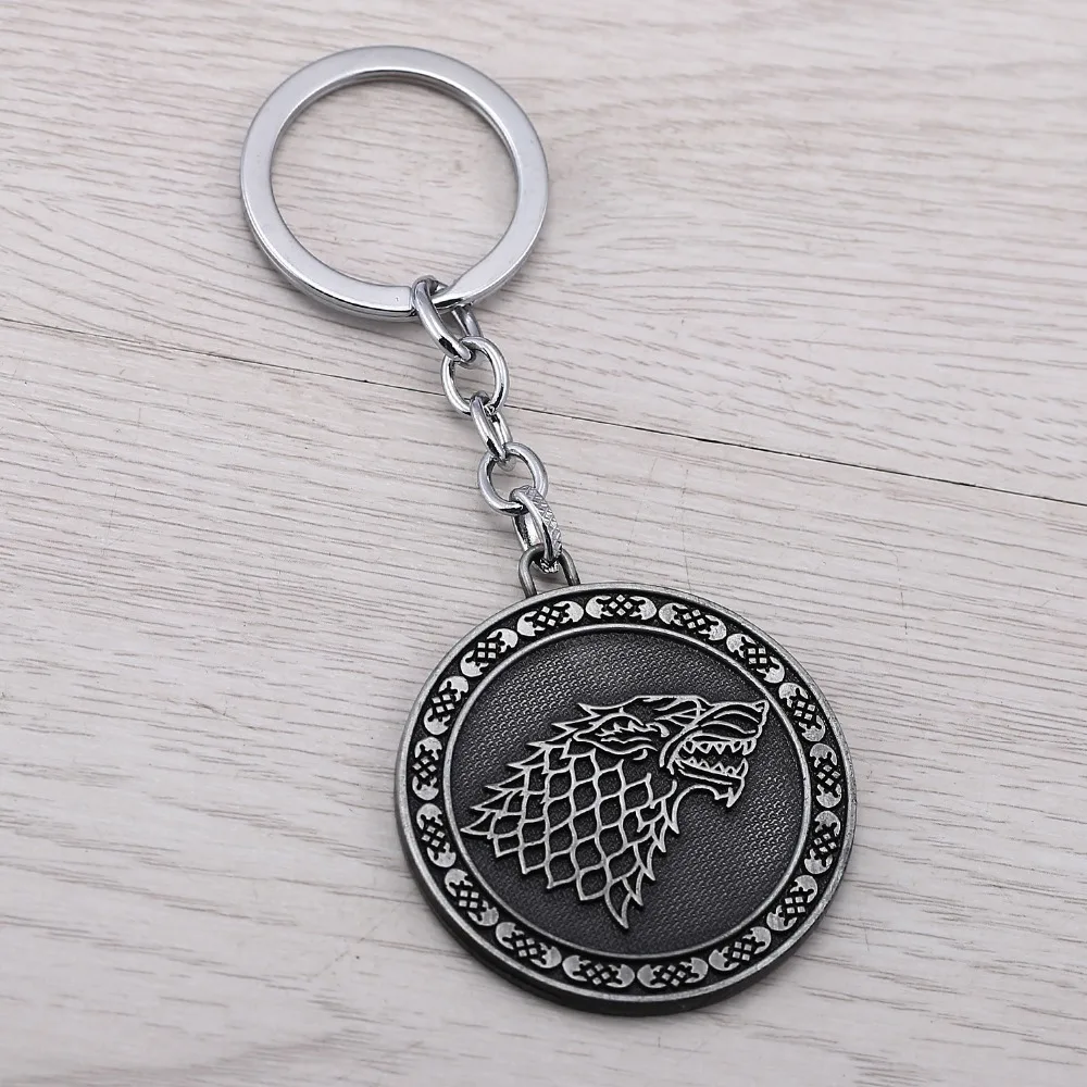 

Julie 2016 New Arrival Game of Thrones House Stark Wolf Head Keychain Song Of Ice And Fire Silver Alloy Keyring Chaveiro JJ11909
