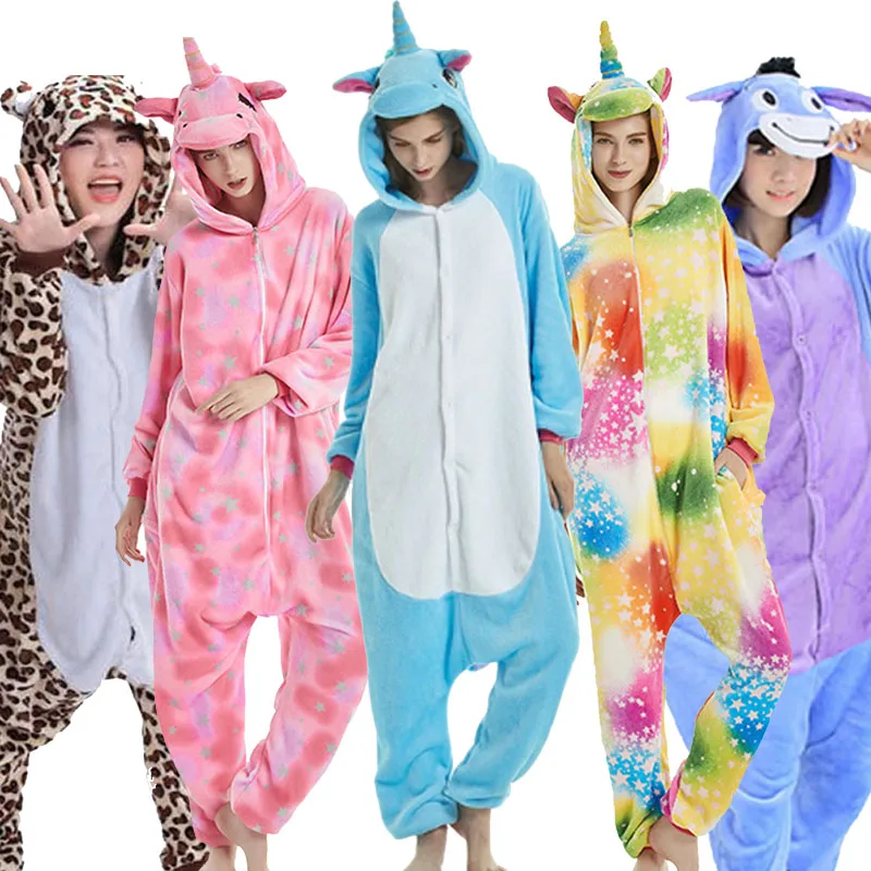 Economici Greywalnut Ragazze Unicorn Pegasus Giraffa Pigiama Set di Flanella Animale Del Fumetto Punto Pigiama Da Notte Camicia Da Notte Per Le Donne di Halloween Per Adulti