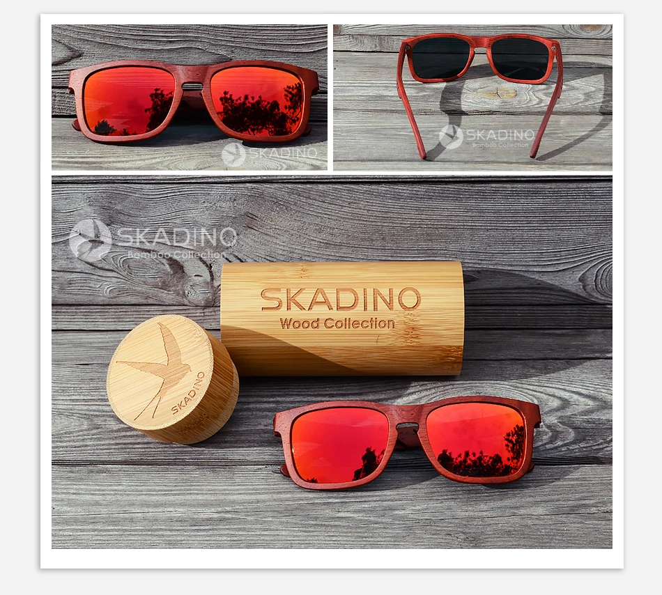 SKADINO UV400 поляризационные красные розовые полностью деревянные солнцезащитные очки модные солнцезащитные очки для женщин и мужчин с серыми линзами ручной работы крутой бренд