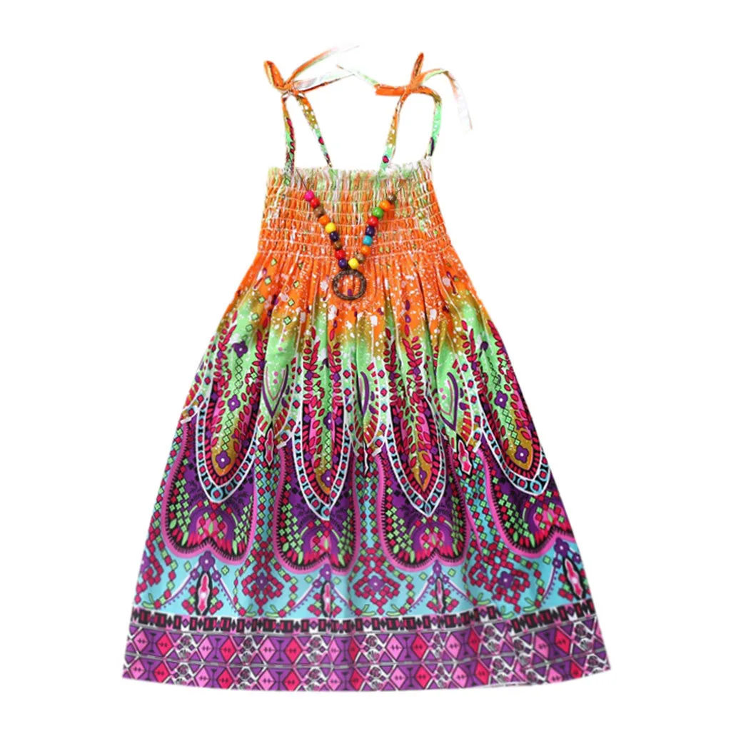 Детские платья с круглым вырезом для девочек; Летние Детские платья в радужную полоску для девочек; модное нарядное платье без рукавов для маленьких девочек - Цвет: Orange