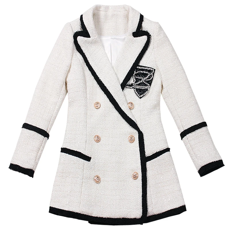 High Quality Designing European Women Streetwear Plus Size Long Blazer Shawl Collar Beading Runway Jackets Blazers