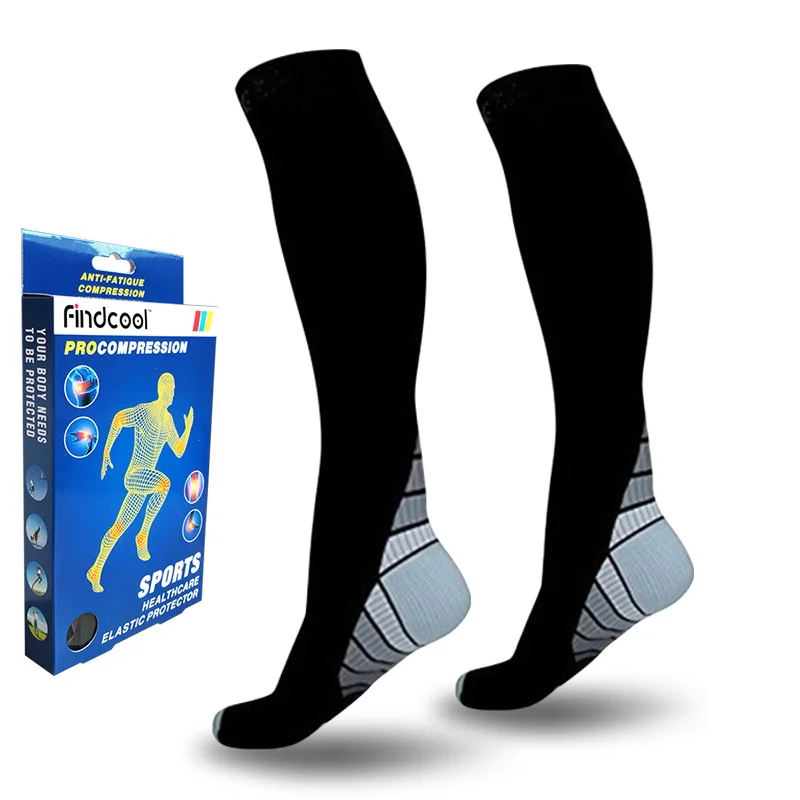 YISHENG медицинские компрессионные носки давление варикозное расширение вен ноги облегчение боли колено высокие носки до колена поддержка носки для женщин мужчин - Цвет: Black Grey