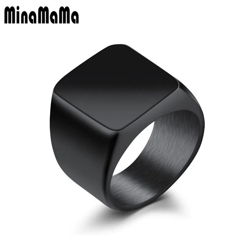 

New Stainless Steel Signet Sings For Man Design Seal Square 3 Color Male Ring For Engagement Bijoux Homme Bague Decoration