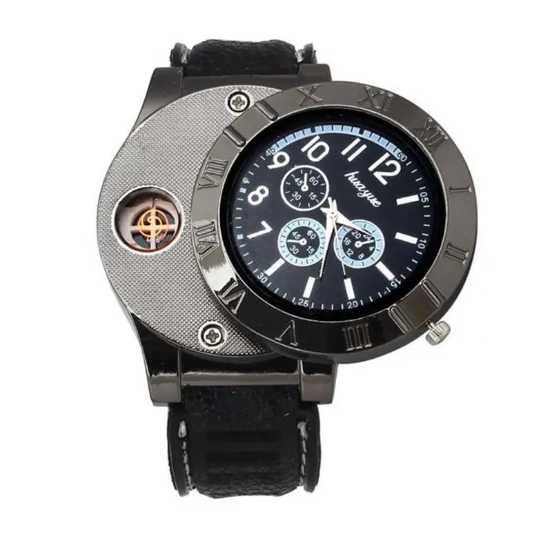 

OTOKY 2018 Windproof Outdoor Men's strap Large Dial Military Quartz Watch Gift watches Cigarette Cigar Flameless Lighter MAY14