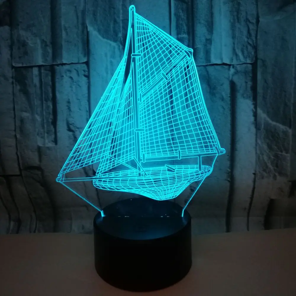 Новый 3d ночник с парусным судном питание от Usb 7 цветов современная настольная