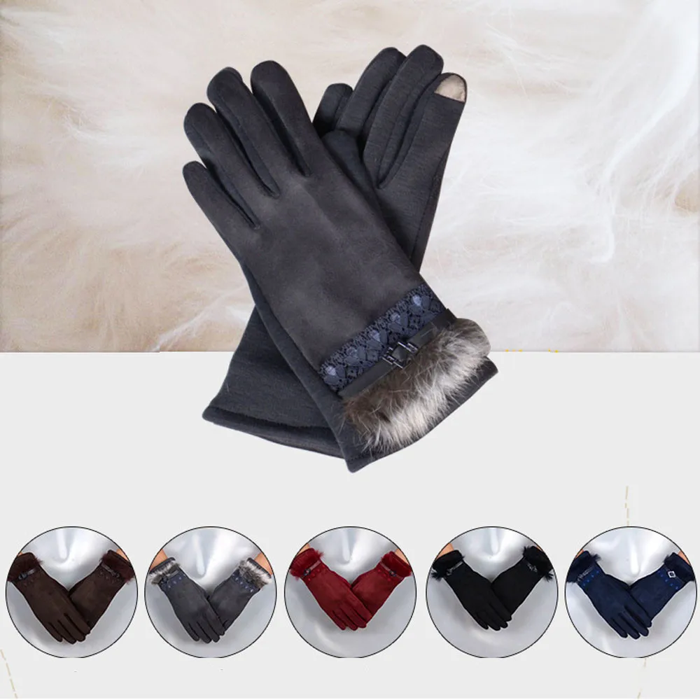 FEITONG 1Pair Women Winter Warm Glove Gloves Thick Mitten Full Finger Warm Winter Female Gloves