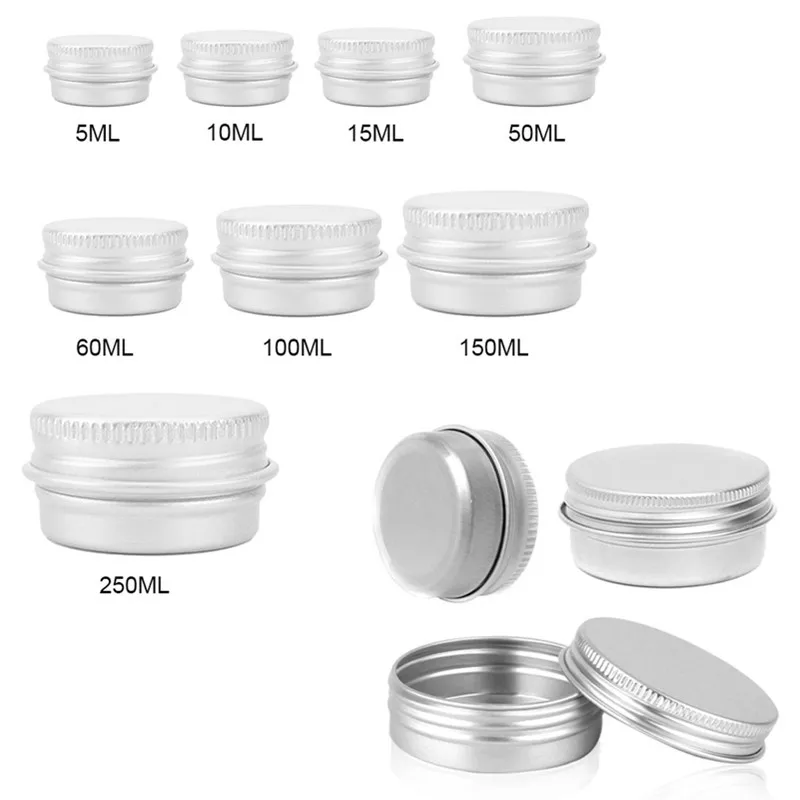 

Portable Silver Round Aluminum Tin Cans Cosmetic Cream Sample Jar Screw Thread Lid Pot Makeup Cream Hair Wax Case Container