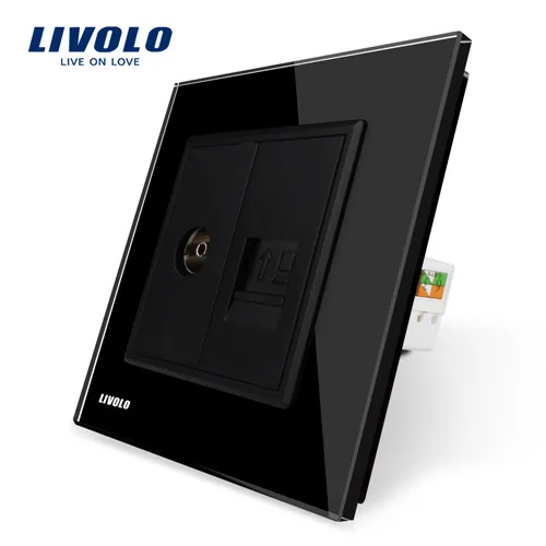 Black Livolo 7 цветов; туфли с украшением в виде кристаллов Стекло Панель, 2 банды стена компьютер и ТВ гнездо, C791VC-11/12/13/15 без переходник, без логотипа - Тип: Black