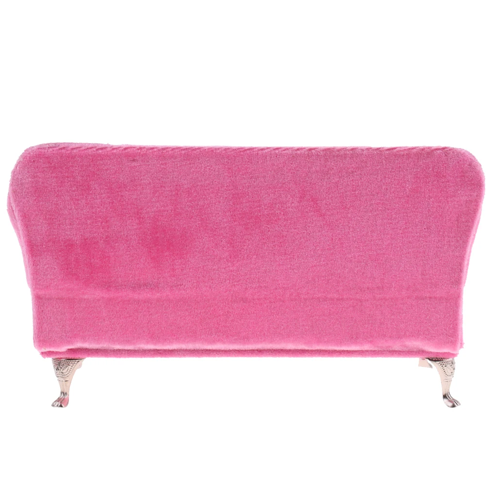 Dollhouse Pink Double Couch Long Sofa with Cushions Living Room Furniture Decor for 1/6 Scale Dolls Accessories Life Scenes