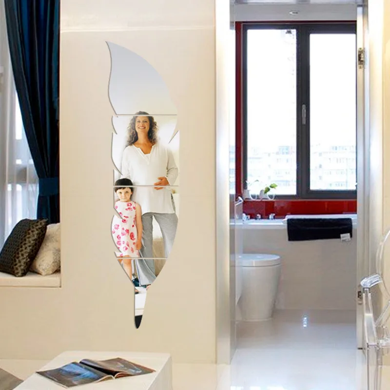 73*18 cm plumas acrílico espejo pegatina decoración del hogar espejo autoadhesivo para sala de estar DIY 3D hogar calcomanía murales decoración de pared