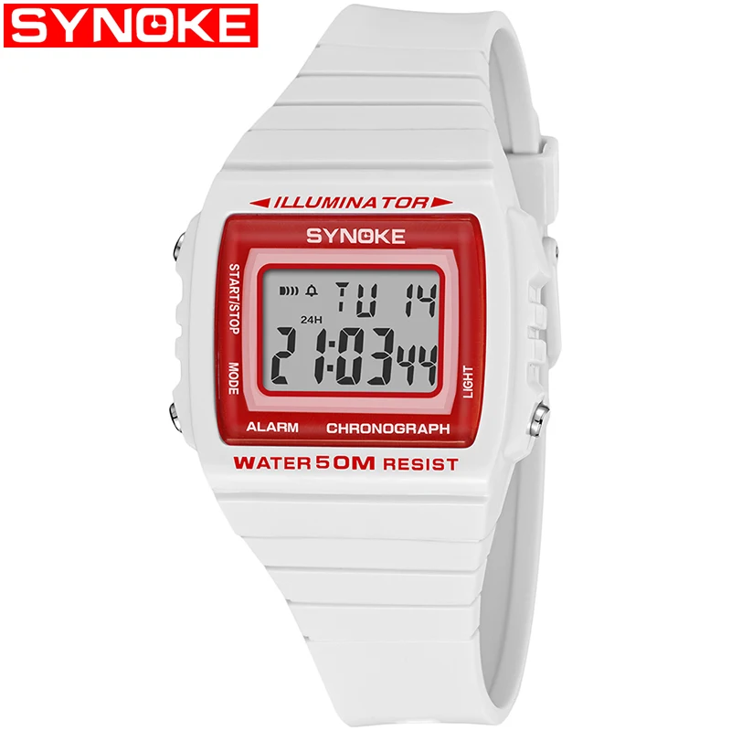 SYNOKE модные мужские часы водонепроницаемый силиконовый резиновый ремешок Белый Relog Ретро Винтажные цифровые часы для мальчиков спортивные наручные часы - Цвет: White