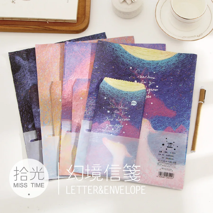 

3 sets of Luminous envelope The beautiful scenery of dreams envelope stationery set New Year message faith dreamland raft