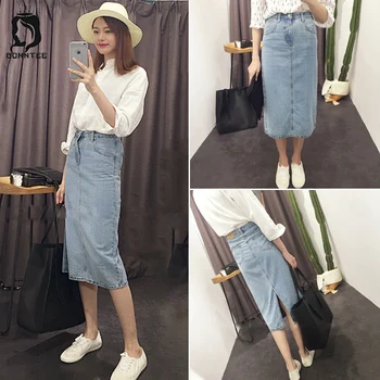 

Korean Women New Fashion Style Skirts Womens High Waist Blue Solid Skirt Students Female Casual Slim Pockets Females Denim Lady