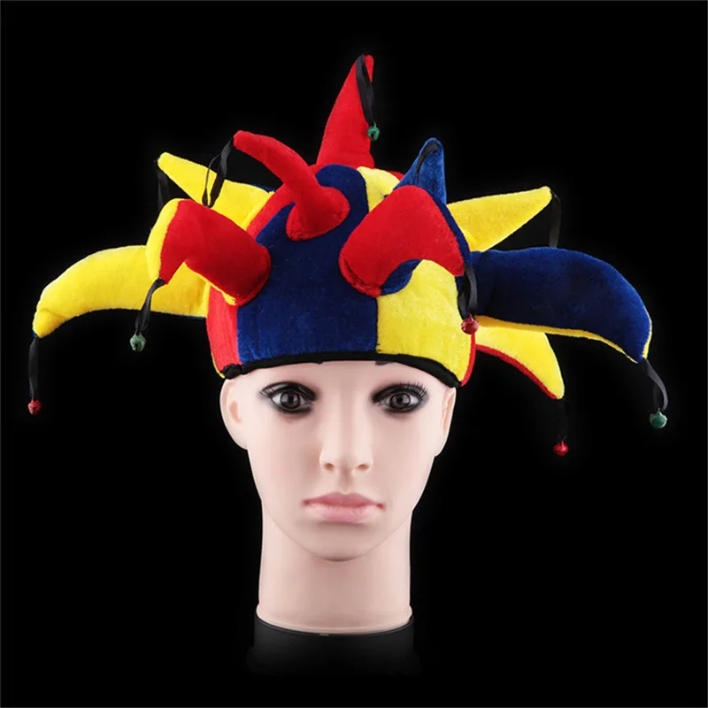 Multicolor Funny Halloween Jester Hat Clown Cosplay Cap Mardi Gras Halloween Accessory Men Women with Bells Party Supplies FE75 (5)