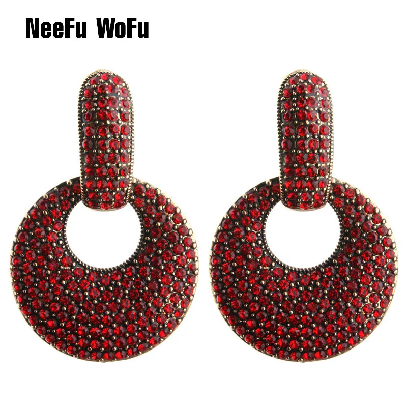 

NeeFu WoFu Drop Rhinestone Earrings Crystal Earring Big Earring Dangle Round Zinc alloy Large Long Brinco Ear Oorbellen