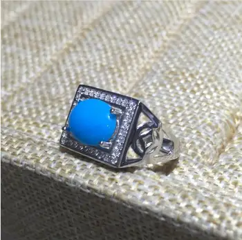 

Free shipping Blue Turquoise Ring 925 sterling silver Wholesales Fine jewelry Turquoise Man Ring 8*10mm