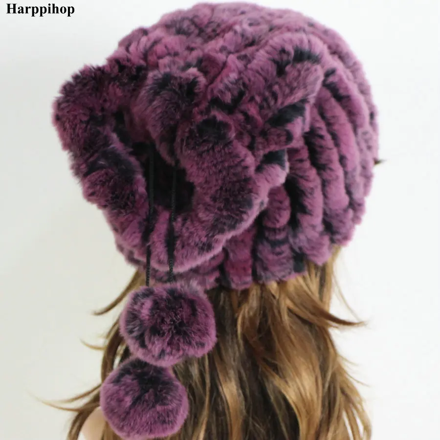 Зимняя меховая шапка s шапки бини для женщин прошитые полосы настоящий мех кролика шапка шарф женский мягкий теплый натуральный мех шапочки для дам