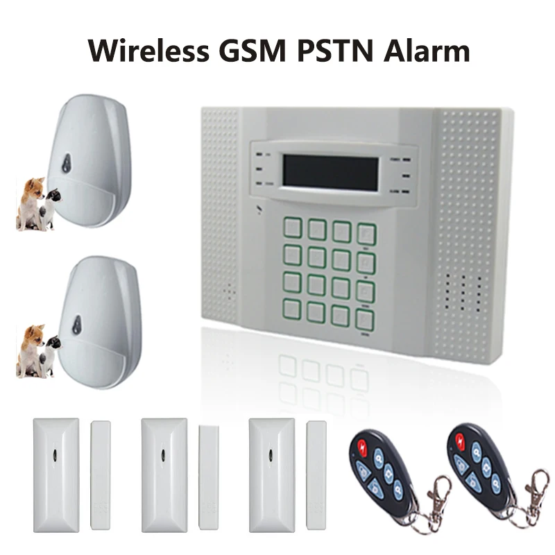 ЖК-дисплей Дисплей 433 мГц GSM + PSTN анти-вор сигнализации Системы безопасности дома с ПЭТ Иммунной PIR Сенсор и магнитный контакт, бесплатная