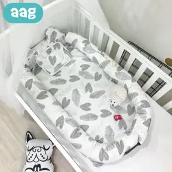 AAG Портативный Детское гнездо кровать детская кроватка хлопок все-круглые детские путешествия складная кровать с подушкой удаляемый