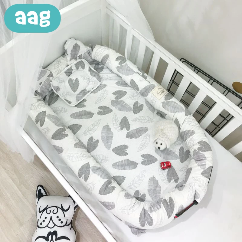 AAG Portable Baby Nest Bed Crib Infant Cotton All-round Nursery Travel Folding Bed With Pillow Removable Washable Babynest 40