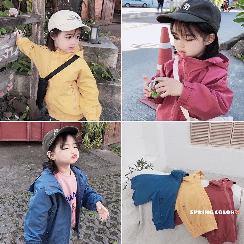 

2019 Spring Children Fashion Casual Candy Colored Jacket for Boys and Girls Long Sleeve Wind Coat Toddler Baby Cotton Hooded
