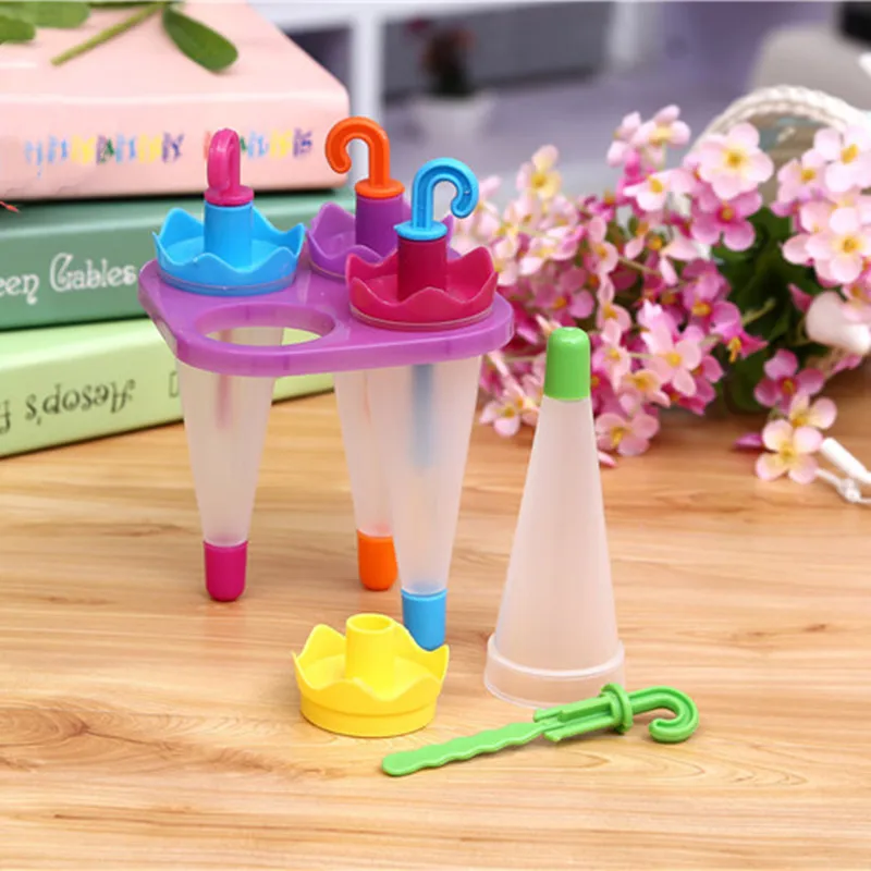 

4 Slots Umbrella Shape Ice Cream Maker Mold Ice Cream Popsicle Mold Colorful DIY Ice Cream Maker Kitchen Gadget