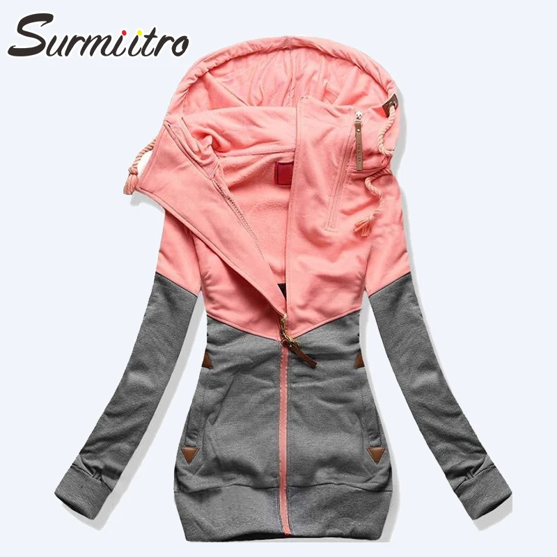  Surmiitro Spring Women Jacket 2019 Autumn Winter Oversized Hooded Sweatshirt Zipper Hoodies Plus Si