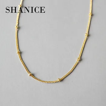 

SHANICE Sterling Silver Necklace Women 925 Silver Chain Beads Chocker Three Gold Color 1mm Thinkness Silver Necklace Jewelry 925