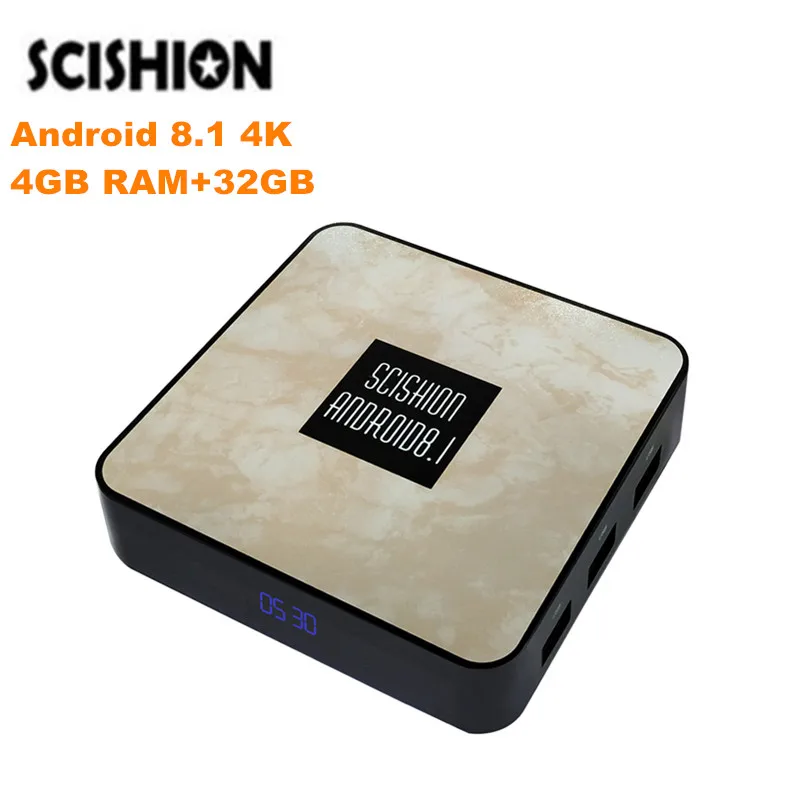 

SCISHION RX4B TV Box Rockchip 3328 Android 8.1 4GB RAM+32GB ROM Media Player 2.4G WiFi 100M BT4.0 Support 4K H.265 Smart TV Box