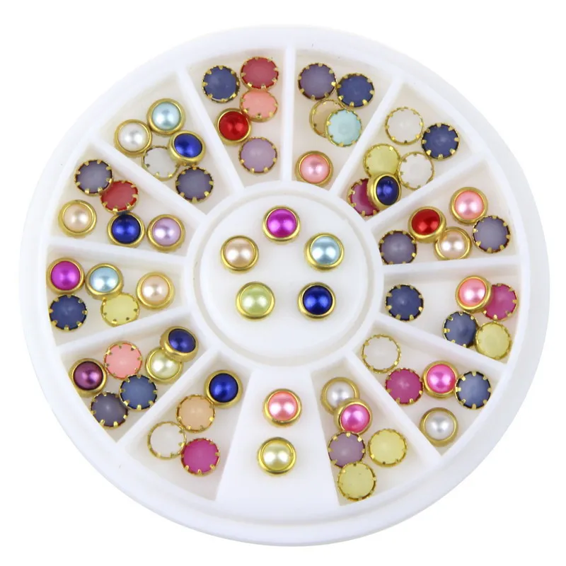 

Cabochon Round Beads Nail Decoration Wheel Flat Back Glitter Beads Beauty Nail Charms DIY Studs Nail Art Kit Designs WY165