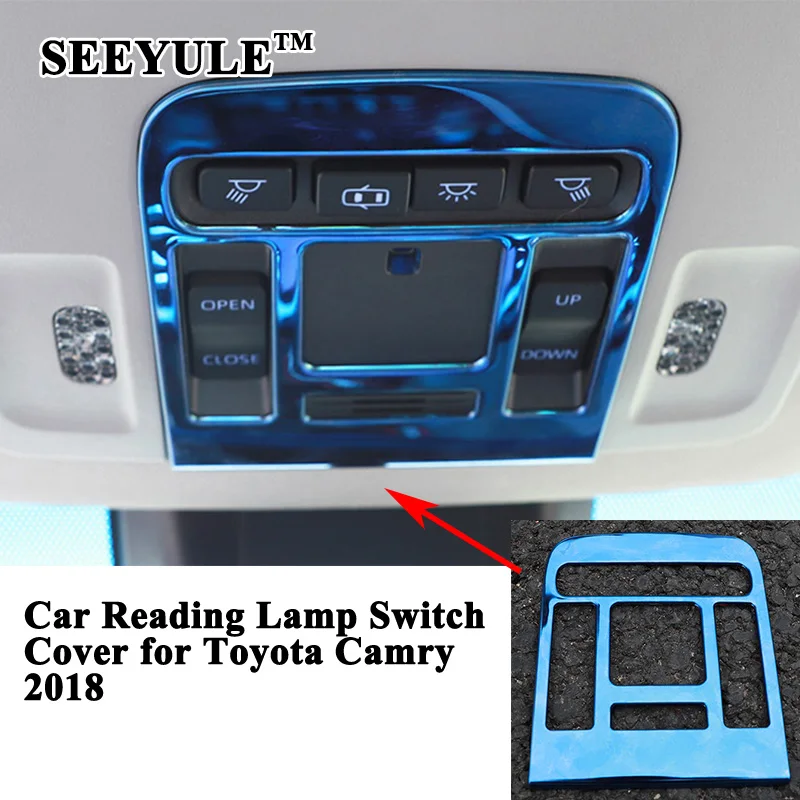 

1pc SEEYULE Styling Car Front Reading Light Lamp Switch Cover Decoration Sticker Accessories Carbon Fiber for Toyota Camry 2018