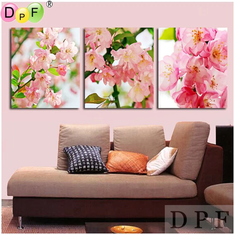 

3D Cherry blossoms Diy diamond embroidery painting square rhinestone Cross Stitch triptych home decor Kits diamond mosaic kit