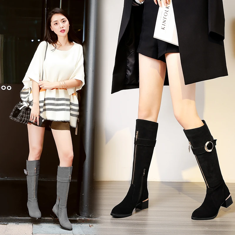 

Winter cow suede high heel boots