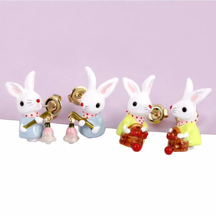 

France Dyxytwe Cute Simple Rabbit Lantern Basket Stud Earring Women All-match Elegant Earrings Brand Party Jewelry