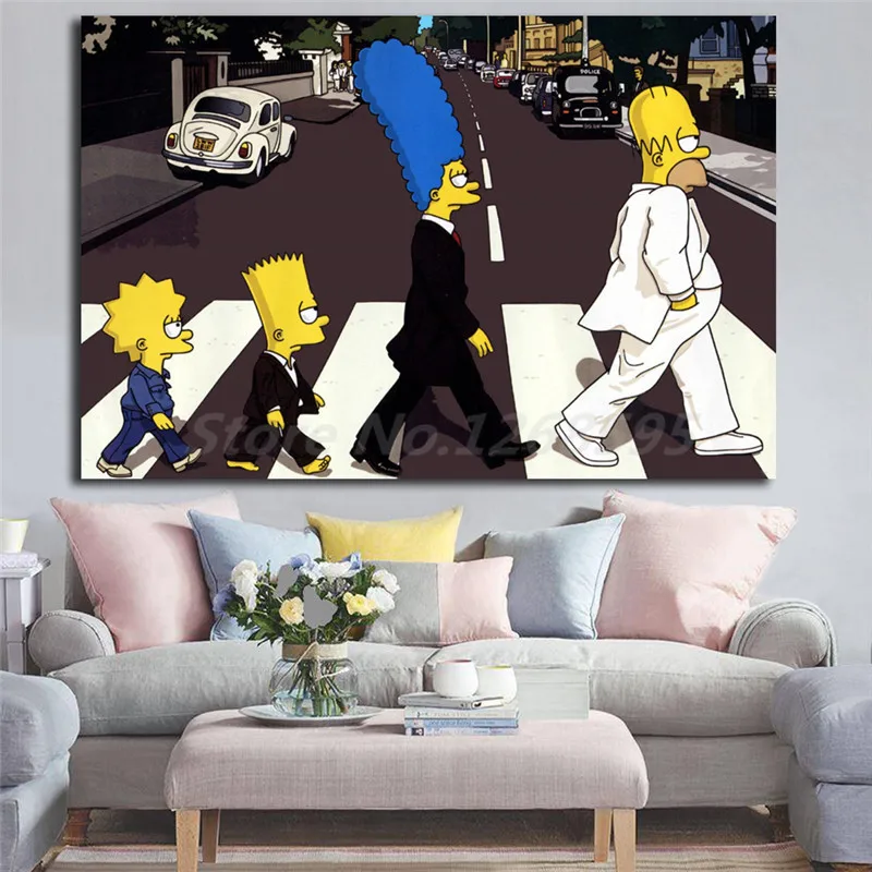 Simpsoning Abbey Road Барт Гомер Мардж холст картина печать гостиная домашний декор Современное украшение на стену, живопись маслом плакат художественное произведение