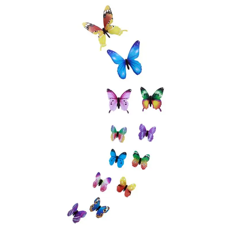 12pcs Luminous glow in dark Butterfly Design Decal Magnetic magnet sticking 3D double feather butterfly fridge stickes 802