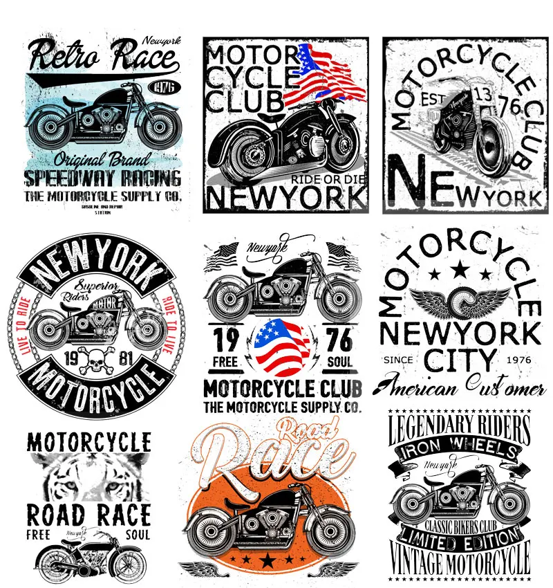 

Iron on Patches Motorcycle Patches Clothing Applications Thermo Transfer for Clothes Biker Badges Stickers Punk DIY T-shirt E
