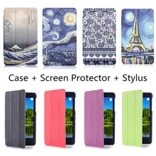 De lujo de Estilo de Impresión de LA PU Del Soporte Del Cuero Funda para Huawei Honor T1-701U T1-701 7 “Tablet + Protector de Pantalla + Stylus Regalo