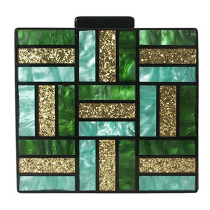 

ABDB-New Fashion Women Evening Bag Cute Green Gold Acrylic Handbags Luxury Square Party Prom Wedding Bags Casual Vintage Clutc
