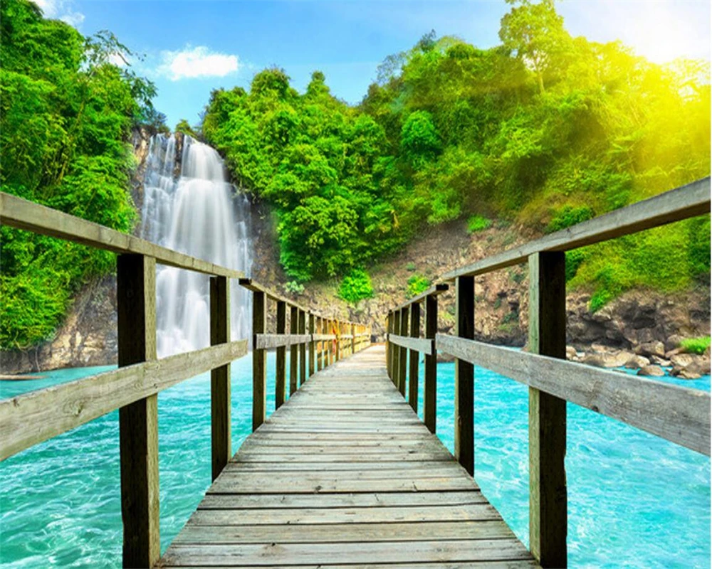 Beibehang Kustom Wallpaper Air Terjun Indah Lukisan Dinding